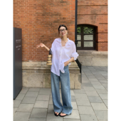 子拖地垂感长裤 pusumede浅色高腰阔腿牛仔裤 女宽松直筒休闲全棉裤