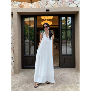 背心裙大裙摆长裙 挂脖V领连衣裙女度假风无袖 pusumede 简法生活