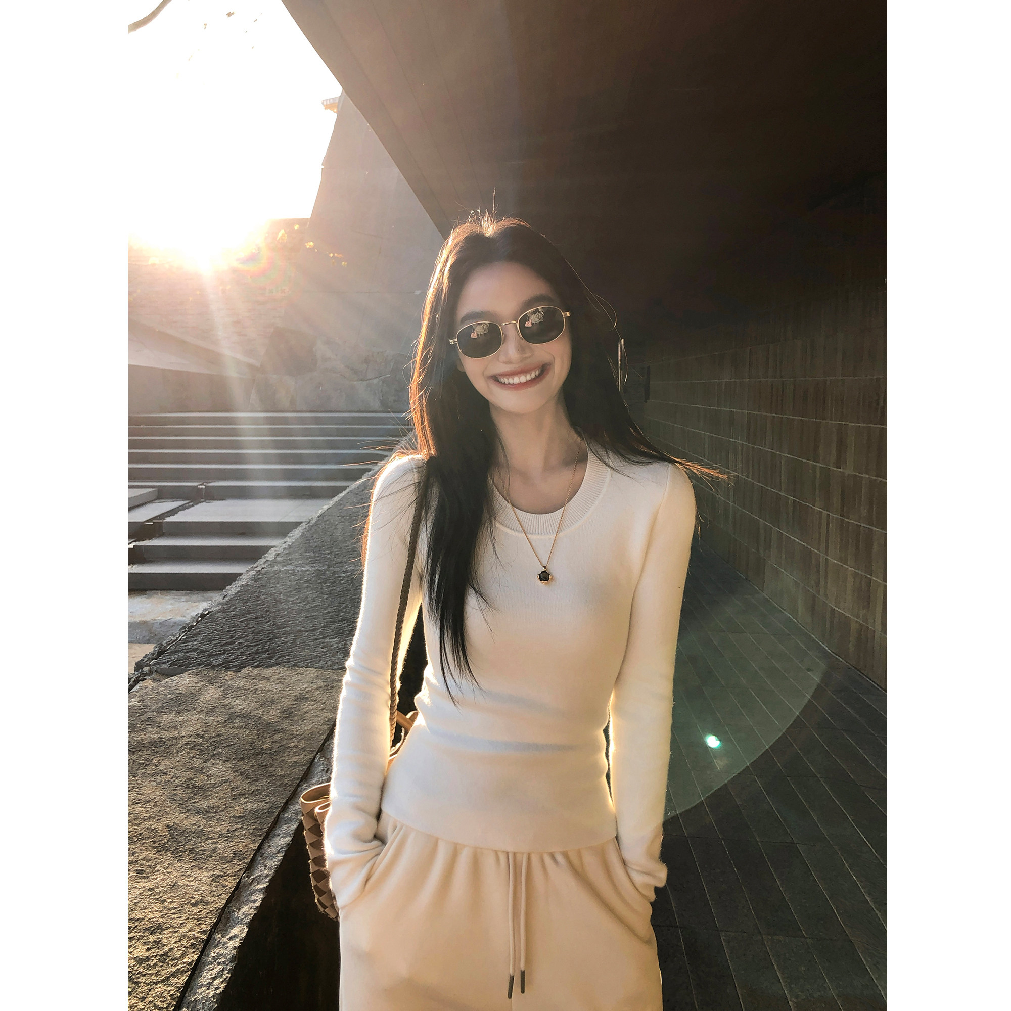 pusumede 冬暖阳 半高领针织修身打底衫女保暖厚实仿貂毛内搭上衣