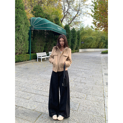 pusumede 率性痞酷 美式复古低腰弯刀牛仔裤女设计感宽松阔腿长裤