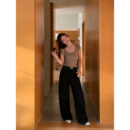 全棉高个子长裤 pusumede黑色阔腿牛仔裤 女复古宽松直筒高腰休闲裤