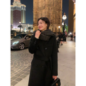 黑色毛呢外套女宽松高级感气质夹棉长款 pusumede 现货5折 大衣