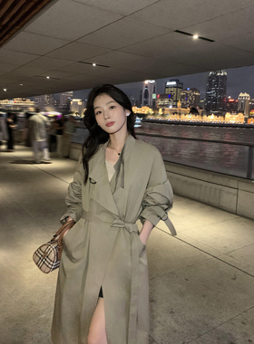 pusumede 【现货7折】都柏林假期 带飘带中长款风衣外套翻领大衣