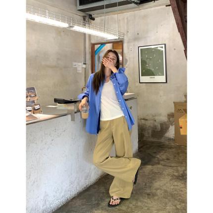 pusumede宽松刺绣衬衫女设计感小众全棉长袖衬衣休闲简约气质上衣