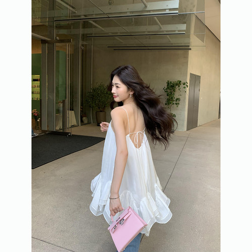 pusumede仙气飘飘~不规则荷叶边吊带背心女无袖温柔别致苎麻上衣