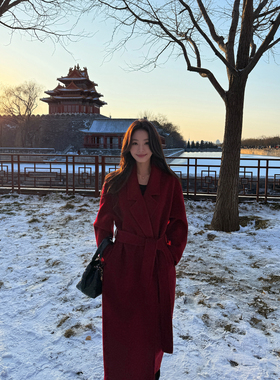 pusumede 精工系列 1OO羊毛双面呢大衣女可拆腰带中长款毛呢外套