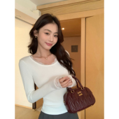 针织长袖 pusumede 女修身 蕾丝拼接U领打底衫 T恤上衣 心动crush