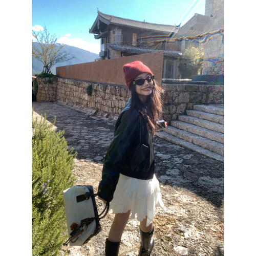 短款皮衣外套可拆毛领双头拉链