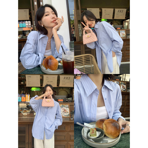 条纹设计感休闲宽松衬衫女