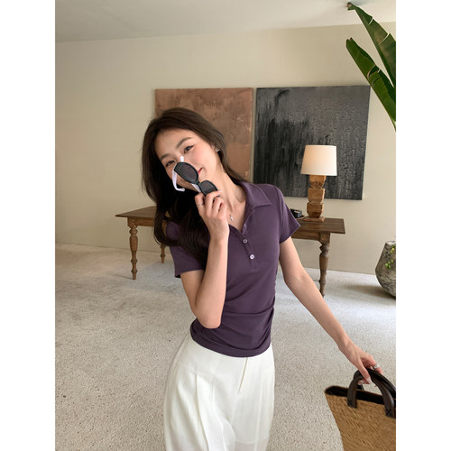 polo衫短袖t恤女短款天丝上衣