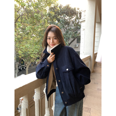 灯芯绒外套女仿羊羔毛棉衣夹克