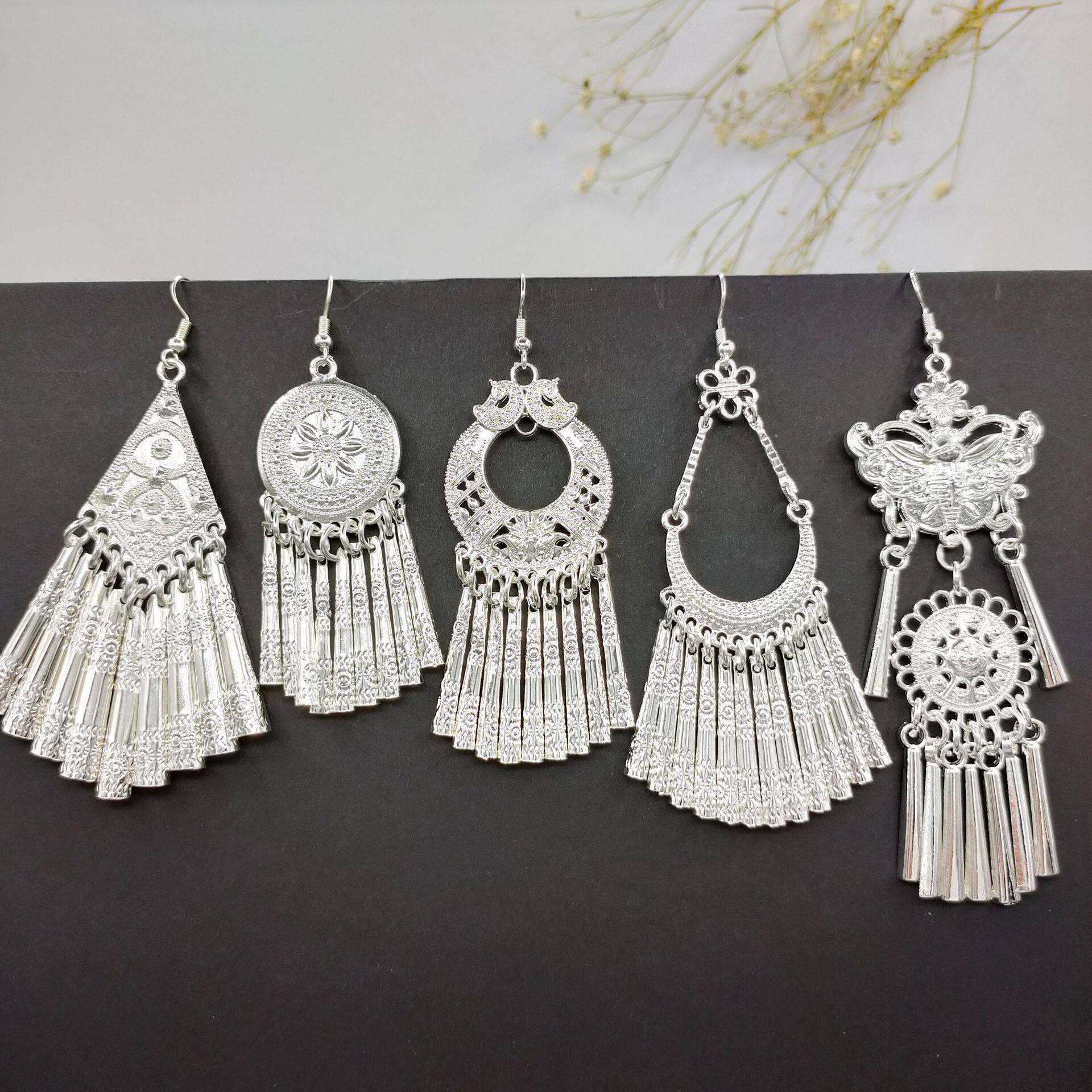 民族风耳环苗银饰品旅游景区仿银耳坠凤凰古城苗族纪念品