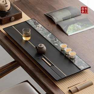 高档轻奢石茶盘天然乌金石岩板茶台简约家用客厅现代茶具 2024新款
