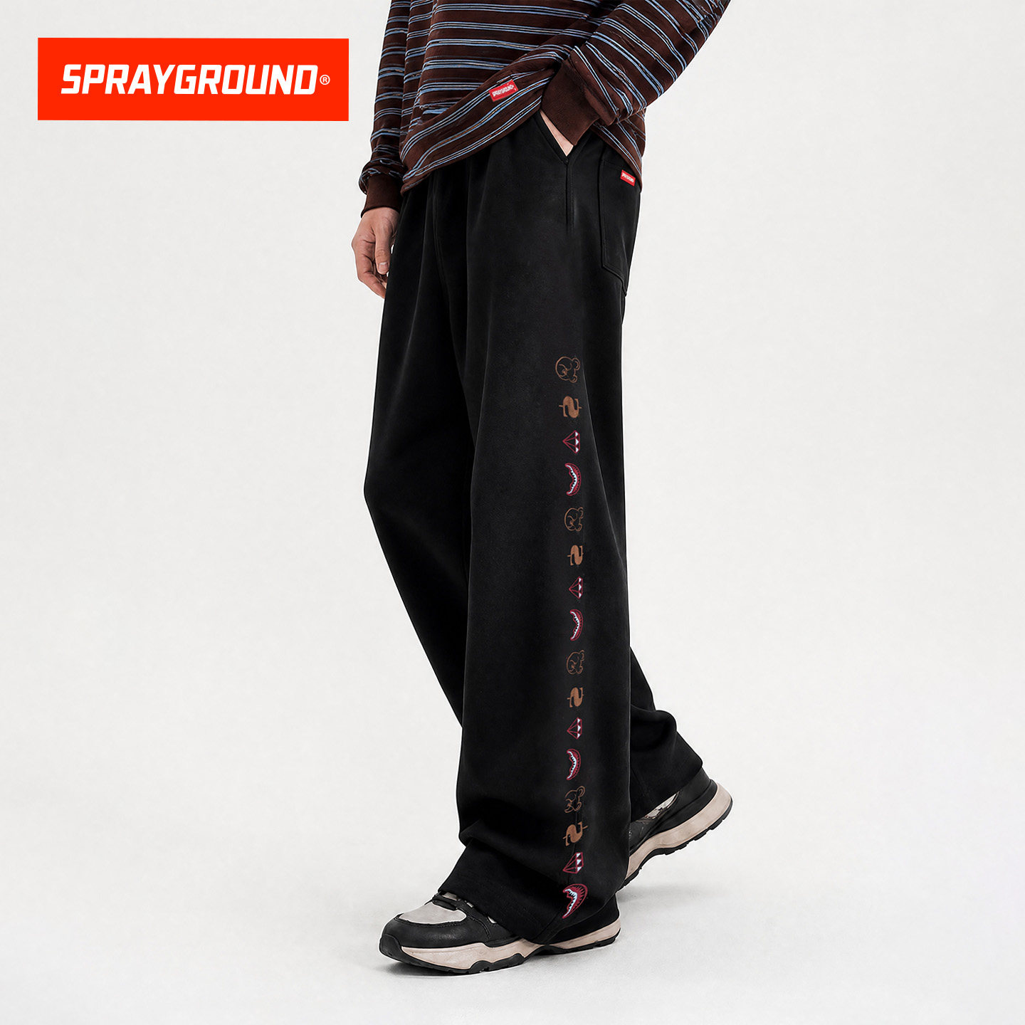 SprayGround鲨鱼嘴潮玩刺绣垂感运动休闲长裤男女高街宽松卫裤潮