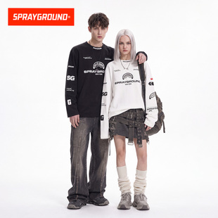 SprayGround鲨鱼嘴美式字母印花长袖T恤男女透气速干骑行运动上衣