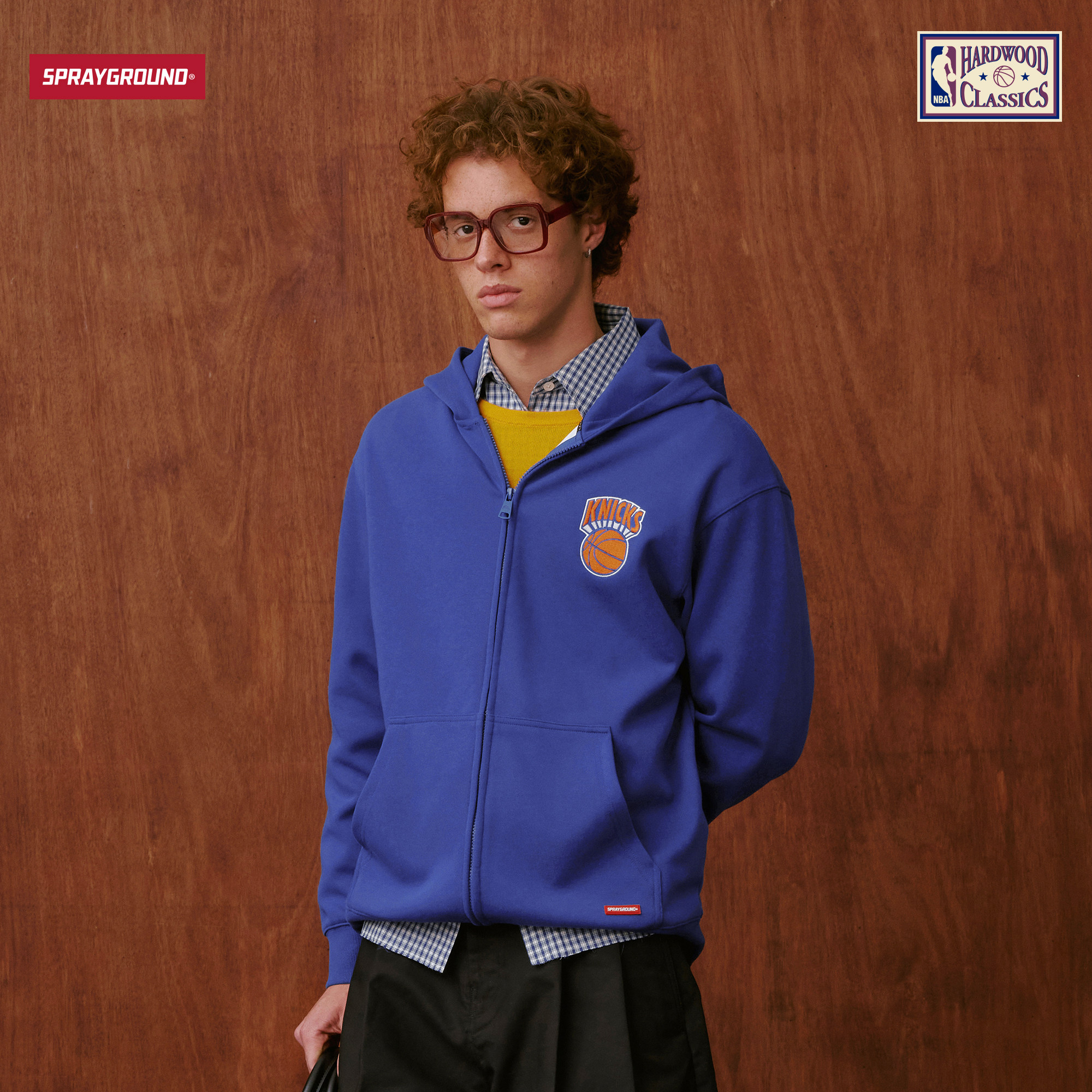 SprayGround丨NBA HWC联名纽约尼克斯连帽开衫美式复古长袖卫衣