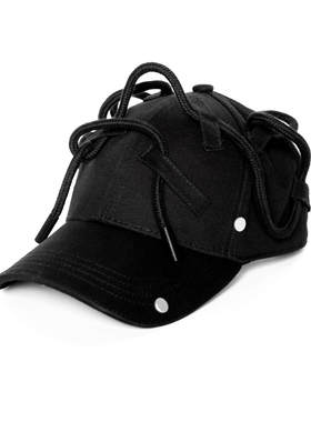 INSIDE OUT 新款暗黑潮流先锋脑电波绑带抽绳嘻哈黑色鸭舌帽帽子