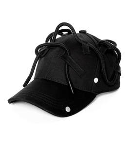 新款 暗黑潮流先锋脑电波绑带抽绳嘻哈黑色鸭舌帽帽子 OUT INSIDE