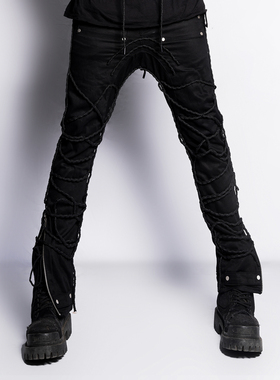 INSIDE OUT 原创暗黑潮流先锋手缝绑带小众拉链休闲长裤男