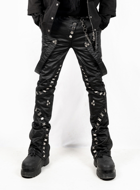 INSIDE OUT 暗黑先锋小众原创金属朋克拉链休闲蜡染微喇叭长裤