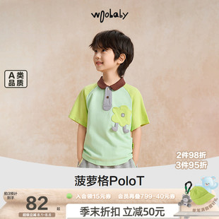 棉感亲肤宽松上衣 woobaby儿童短袖 polo衫 男童女童2025夏季 新款