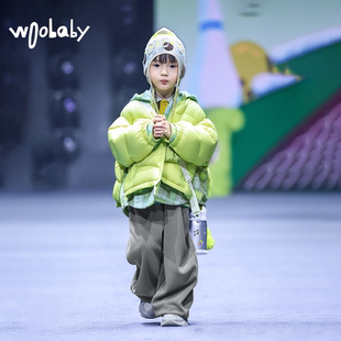 800蓬95白鸭绒|woobaby儿童羽绒服男女童秋冬抗静电摇粒绒假两件