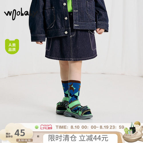 woobaby女童牛仔短裙春秋装女宝宝女孩A字裙半身裙洋气儿童裙子