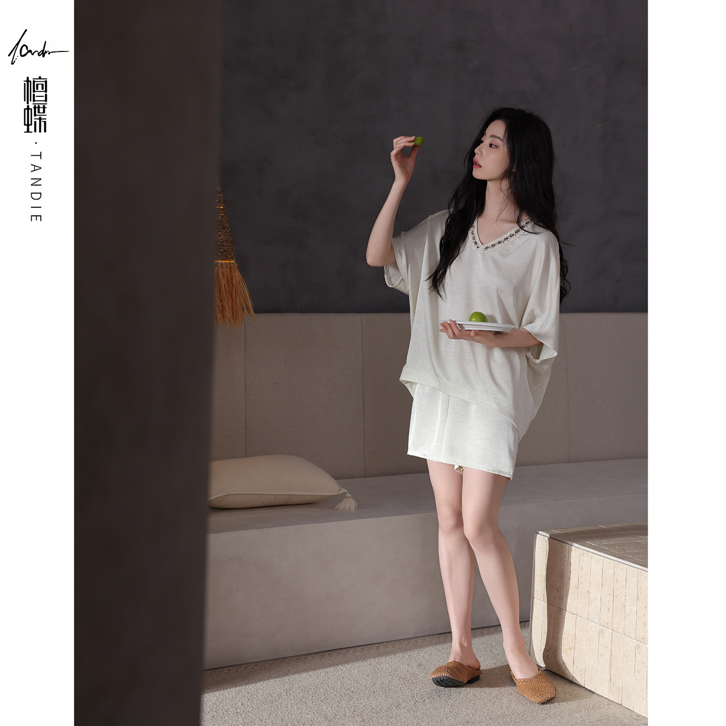 檀蝶仿真丝绸睡衣女夏天短袖高级感2026新款冰丝家居服套装可外穿