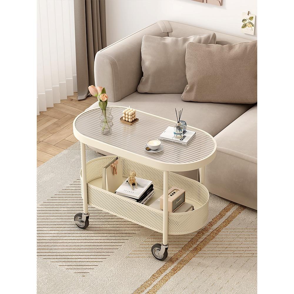 北欧钢化玻璃可移动沙发边几边柜简约现代床头侧边柜小茶几小推车