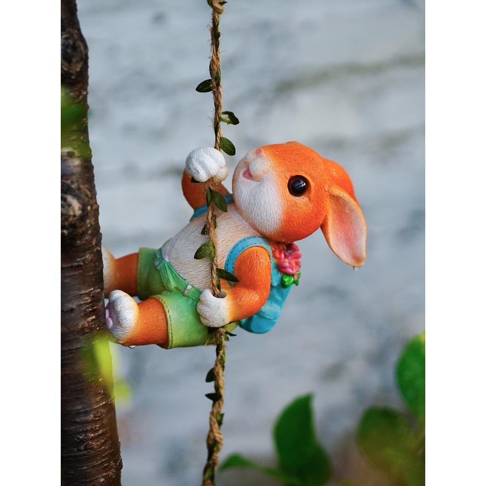 可爱攀登小兔子阳台壁挂花园艺花盆挂件造景装饰品爬树上摆件吊件