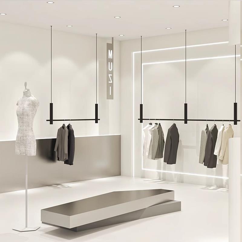 钢绳悬挂吊架简约黑色服装店展示架上墙吊杆女装童装专用陈列货架