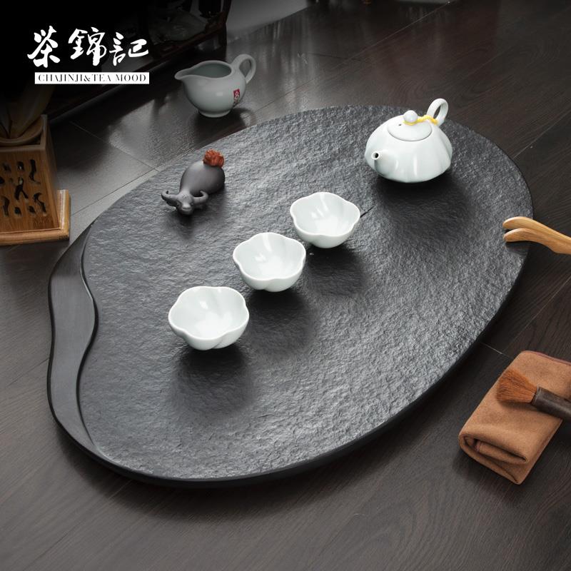 茶锦记乌金石茶盘家用石头小茶台功夫茶具托盘椭圆形茶海天然整块