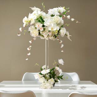 水晶柱桌花摆件酒店餐厅餐桌花摆花婚礼宴会桌面布置假花仿真台花