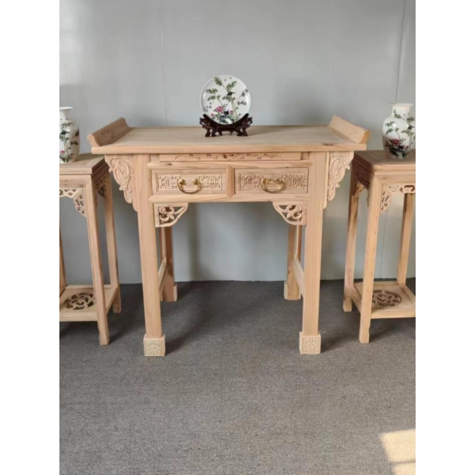 带抽屉榆木供桌条案案台香案拜佛桌子简约中式彷古家用财神桌神桌