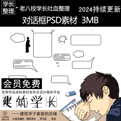 漫画风对话框符号PSD分层源文件手绘对话分析图素材景观建筑规划