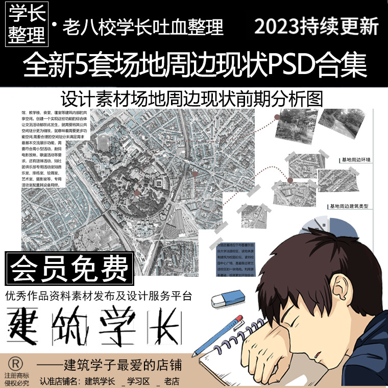 全新5套场地周边分析PSD合集 设计现状前期分析图PSD分层源文件