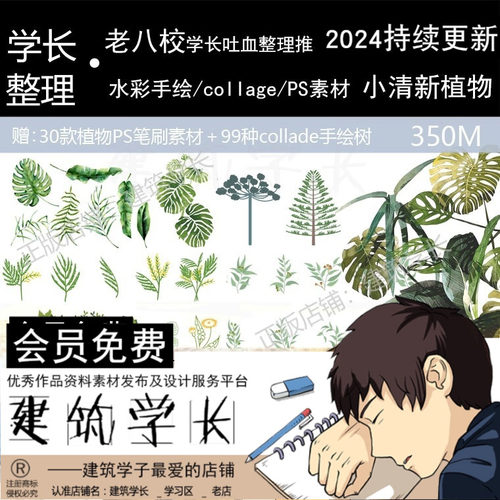 collage拼贴/水彩手绘/小清新植物ps素材 collage手绘树植物笔刷
