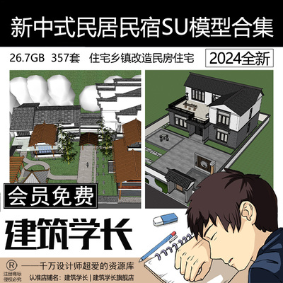 新中式民居民宿SU模型合集住宅乡镇改造民房住宅自建房建筑学长