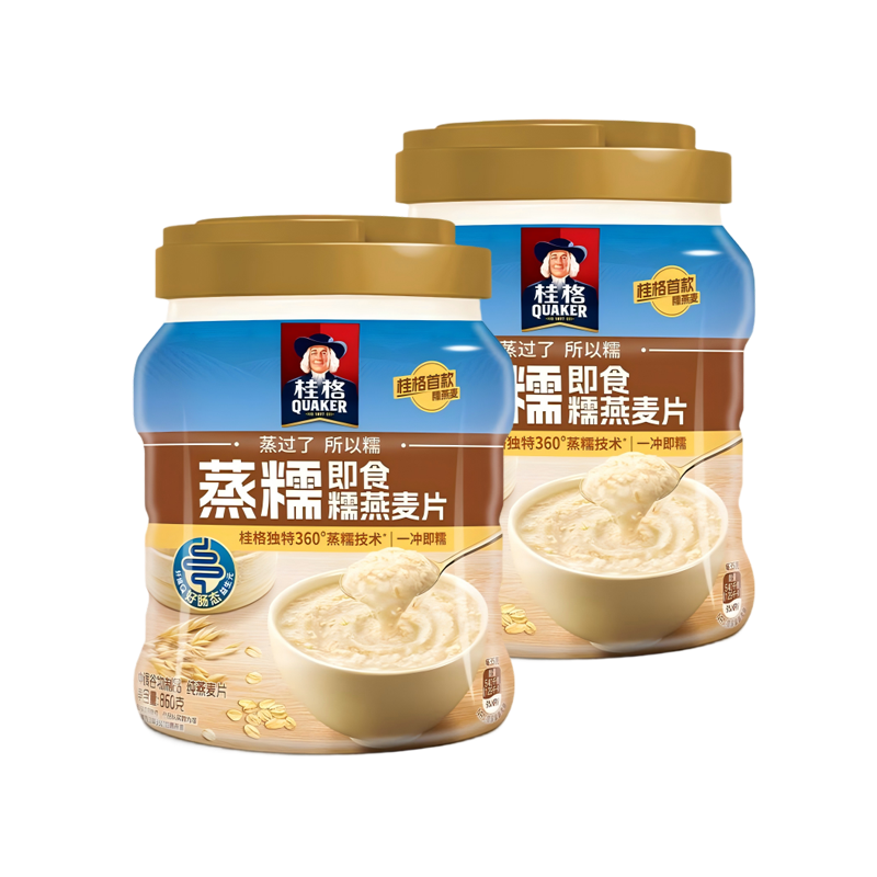 桂格 860克*2罐蒸糯麦片 即食糯燕麦片 软糯拉丝【农场砍价】