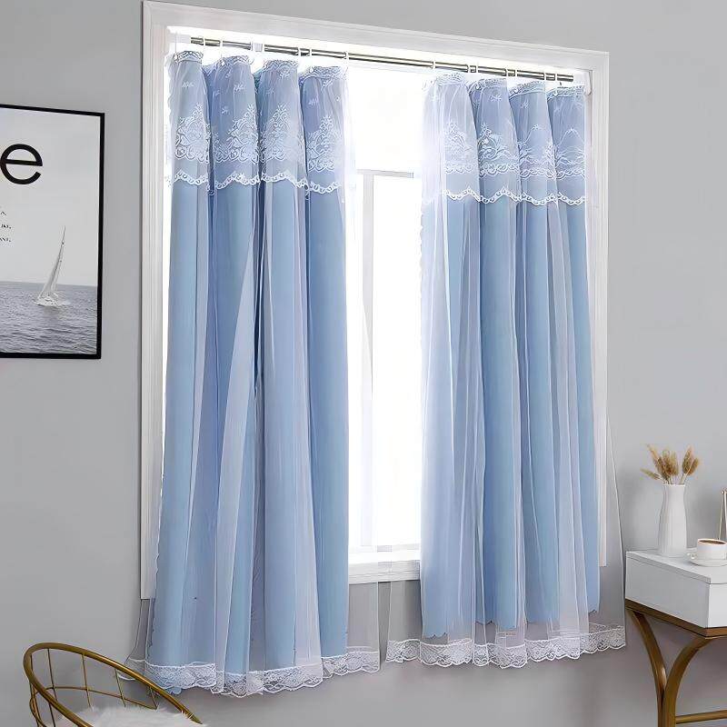 伸缩杆窗帘免打孔安装简易窗帘布卧室遮光免打孔安装加厚出租房帘