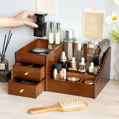 木质化妆品收纳盒化妆盒防尘桌面