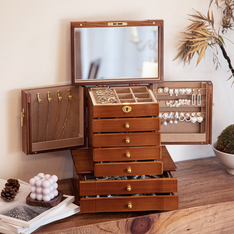 实木首饰盒大容量2026新款项链耳环戒指饰品收纳盒木质手饰盒黄金