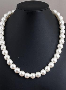 项链女送妈妈玻璃仿白色圆珠饰品旗袍配饰锁骨链颈链定制