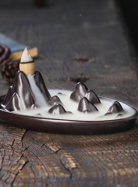 陶瓷高山流水倒流香炉创意摆件檀香炉线香插瀑布回流香禅意塔香炉