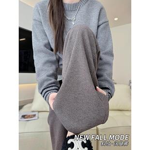 斜纹阔腿裤垂坠感长裤女春秋新款垂感宽松直筒裤慵懒风窄版休闲裤