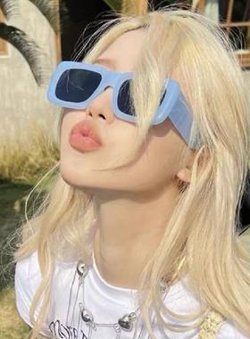 凹造型欧美ins风太阳眼镜女款时尚粗腿大方框太阳镜浅蓝色墨镜男