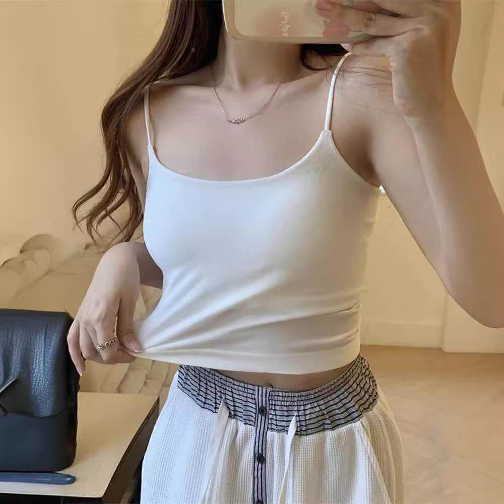 1860白色色美背带胸垫小吊带背心女抹胸内搭一体式外穿打底上衣定