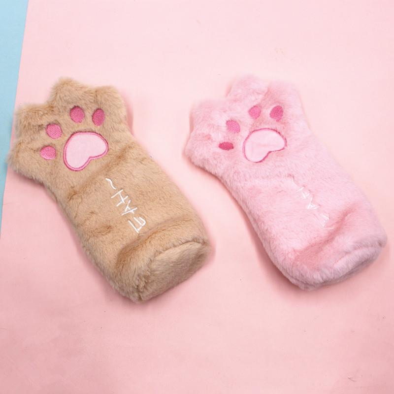 韩版ins网红萌猫爪子笔袋 学生大容量文具袋铅笔袋可爱毛绒猫爪袋定制