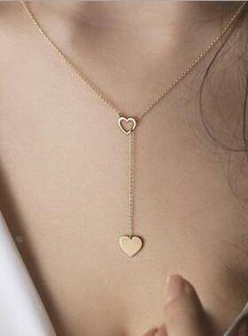 C174欧美流行时尚个性桃心爱心吊坠女式Y型项链 精致单层锁骨定制