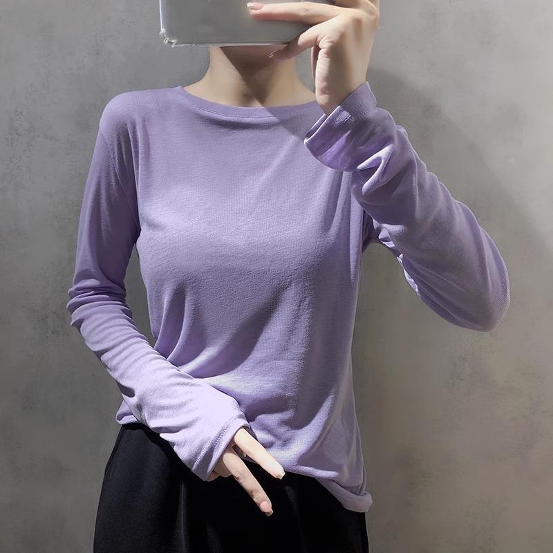 面膜长袖t恤女春装色内搭打底衫修身显圆领秋冬罩衫防晒上衣定制